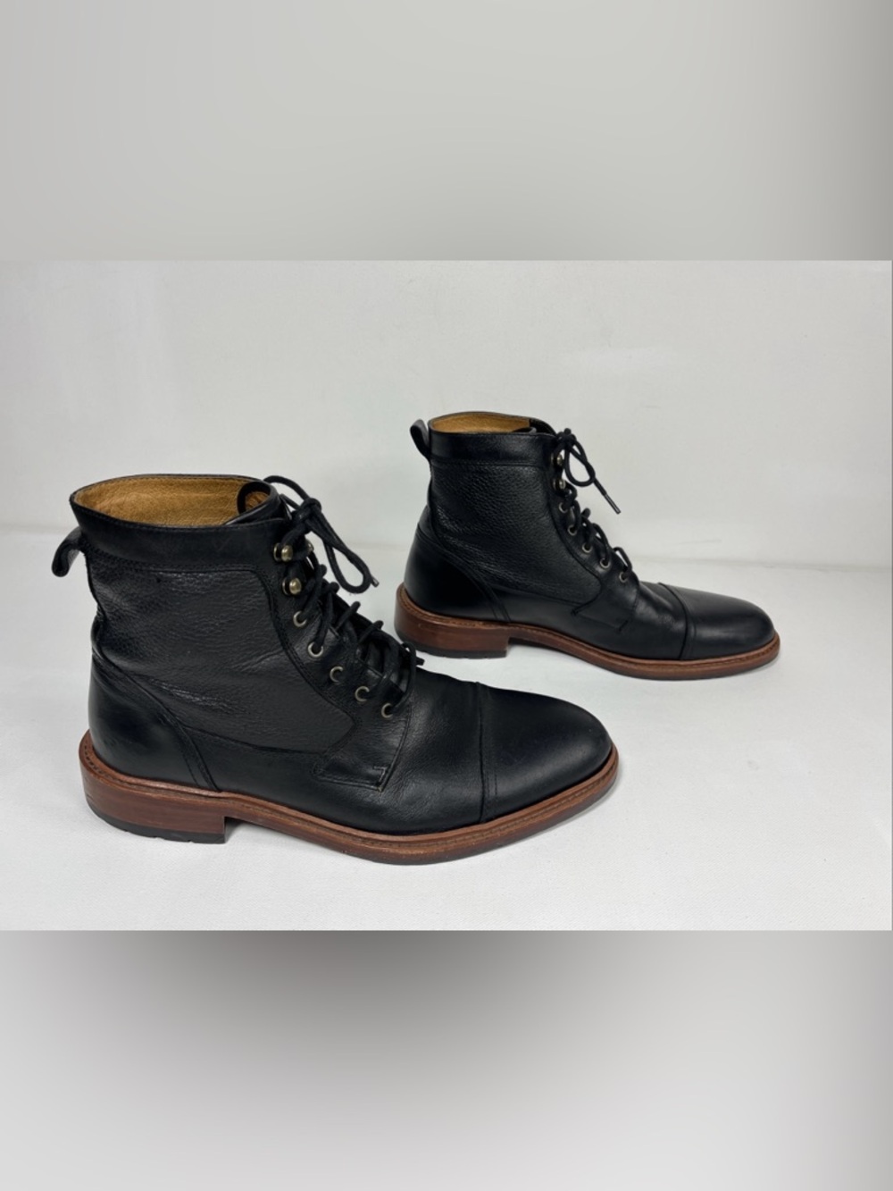 Trask Lowell Boots Black Smooth Full Grain Leather Lace Up Cap Toe Men’s 9.5